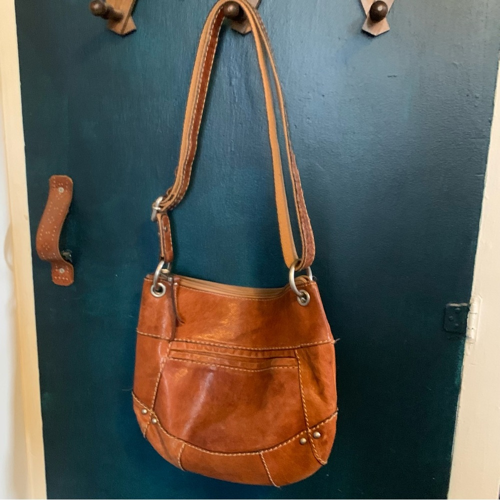 Fossil Brown Leather Long Strap Cross Body Bag Travel Adjustable Silver Tone Zip - Picture 13 of 16
